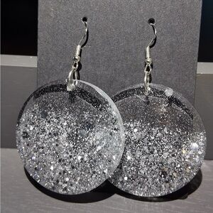 Handmade Silver Textured Hoop Earrings Resin Jewelry